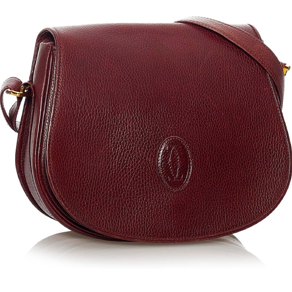 Vintage Cartier Must De Burgundy Leather Saddle Bag